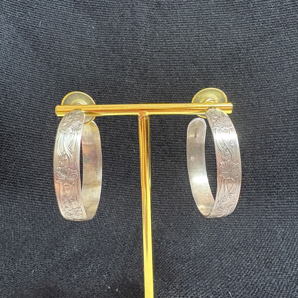 Sterling Silver Art Deco Etched Earrings